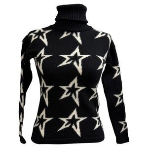 Perfect Moment Star Dust Rolled Neck Sweater in Black Merino Wool